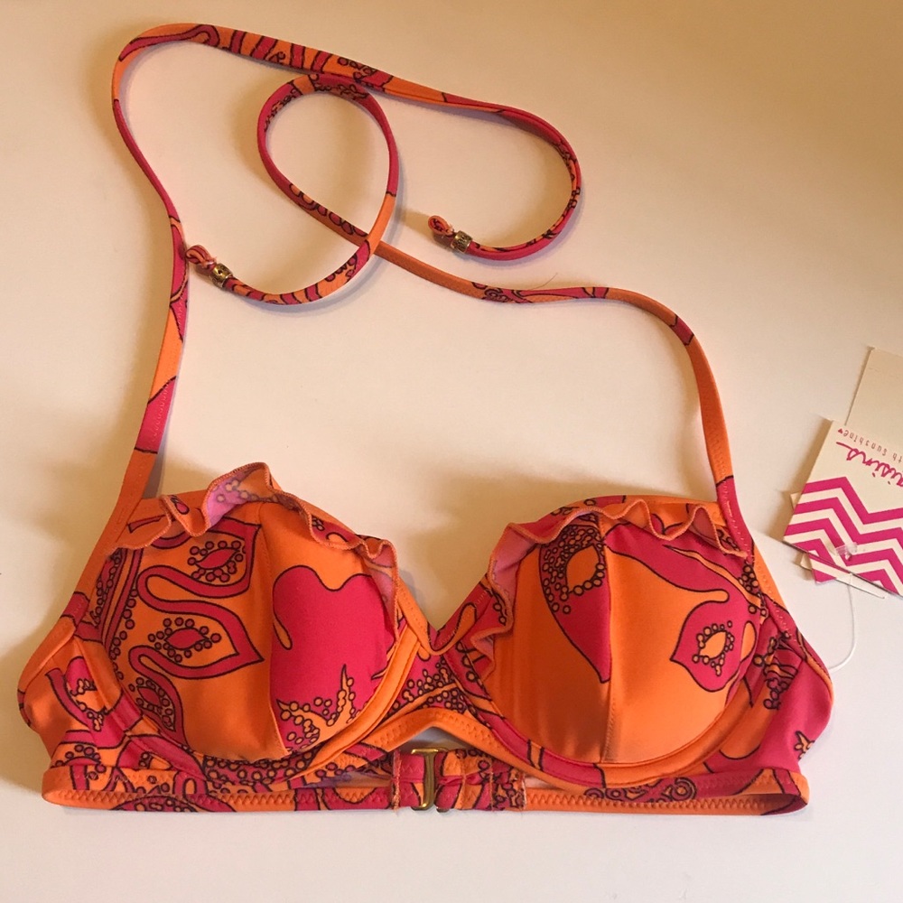 Orange/ Pink floral Print Bikini Top!